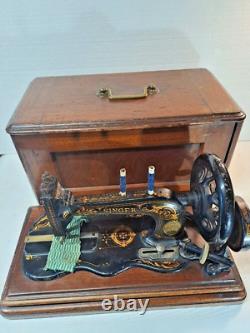 1881 Singer 12 K Acanthus Leaves decal sewing machine in wooden case