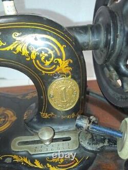 1881 Singer 12 K Acanthus Leaves decal sewing machine in wooden case