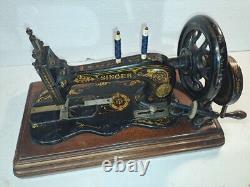 1881 Singer 12 K Acanthus Leaves decal sewing machine in wooden case