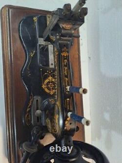 1881 Singer 12 K Acanthus Leaves decal sewing machine in wooden case