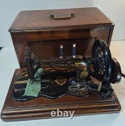 1881 Singer 12 K Acanthus Leaves decal sewing machine in wooden case