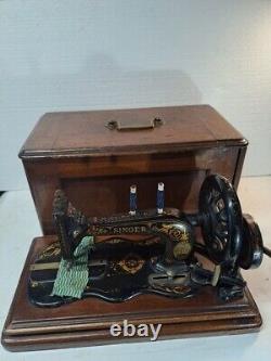 1881 Singer 12 K Acanthus Leaves decal sewing machine in wooden case