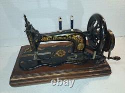 1881 Singer 12 K Acanthus Leaves decal sewing machine in wooden case