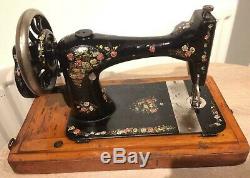 1889 Antique Singer 28K HandCrank Sewing Machine with Coloured Roses and Daisies