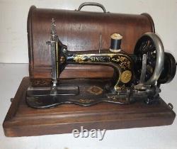 1889 Singer 12 K Acanthus Leaves decal sewing machine in wooden case