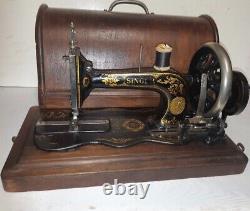 1889 Singer 12 K Acanthus Leaves decal sewing machine in wooden case
