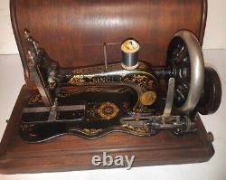 1889 Singer 12 K Acanthus Leaves decal sewing machine in wooden case