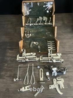 1889 Singer Simanco Sewing Machine Parts Attachments Puzzle Wood Box Antique