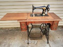 1890 Singer Sewing Machine Sphinx Decal Model 27 with 5 Drawer Treadle Cabinet