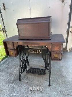 1894 Antique Singer Sewing Machine Table with Coffin Case Good Condition