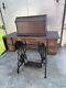 1894 Antique Singer Sewing Machine Table With Coffin Case Good Condition