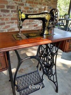 1894 Singer Model 27 Treadle Sewing Machine with Sphnix Motif and CoffinTop