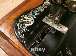1897 Antique SINGER 12K Sewing Machine with Case & Ottoman Carnation Decals