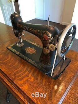 1900s Antique Singer Sewing Machine, Table Cabinet, Cast Iron Base Price reduce
