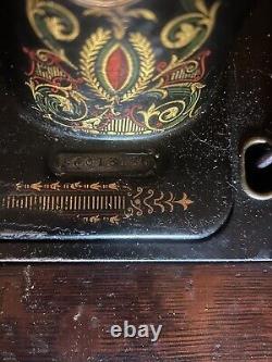 1906 Singer Red Eye Sewing Machine In Tiger Cabinet, Treadle Needs Belt