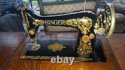 1910 Antique Red-Eye SINGER Sewing Machine & Wood/Iron Table Cabinet G8148002