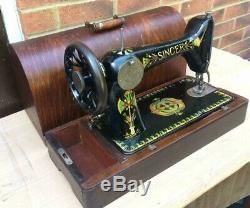 1910 Antique Singer 66'lotus' back clamp handcrank sewing machine