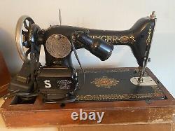 1912 Singer Model 66 Red Eye Sewing Machine! Motor, Light, Wood Case! WORKS