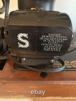 1912 Singer Model 66 Red Eye Sewing Machine! Motor, Light, Wood Case! WORKS