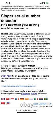 1914 Singer Model G Series Sewing Machine