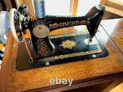 1917 Singer Model 66 Treadle Sewing Machine In Drawing Room Cabinet