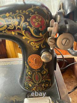 1919 Singer Red Eye Working Electric Sewing Machine, Bentwood Case, #G7598842