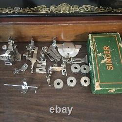 1920 Singer Sewing Machine 115 Wings Decal Motorized Attachments & Bentwood Case