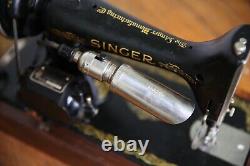 1920s Rare Antique Singer Knee Lever Sewing Machine USA With Wooden Case WORKS