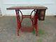 1920s Singer Red Color Treadle Sewing Machine Cast Iron Table Base With Table