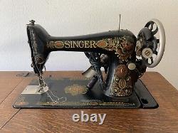 1920s Singer 66 RedEye Treadle & Electric Sewing Machine withOak Cabinet/Stnd/Tble