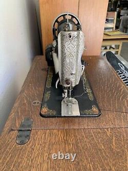 1920s Singer 66 RedEye Treadle & Electric Sewing Machine withOak Cabinet/Stnd/Tble