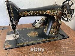 1920s Singer 66 RedEye Treadle & Electric Sewing Machine withOak Cabinet/Stnd/Tble