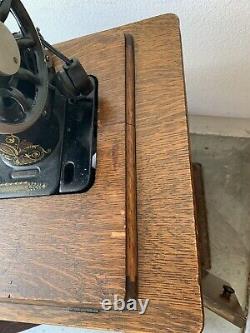 1920s Singer 66 RedEye Treadle & Electric Sewing Machine withOak Cabinet/Stnd/Tble