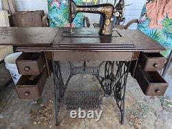 1921 Singer Cabinet Sewing Machine with Cast Iron Treadle Elizabethport, NJ