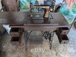 1921 Singer Cabinet Sewing Machine with Cast Iron Treadle Elizabethport, NJ