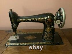 1922 Singer Red Eye Treadle Sewing Machine with Cabinet and Accessories Nice