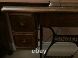 1922 Singer Red Eye Treadle Sewing Machine with Cabinet and Accessories Nice