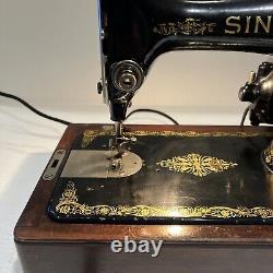1925 Antique? Singer Sewing Machine Portable Wooden Case? AA700921 Working