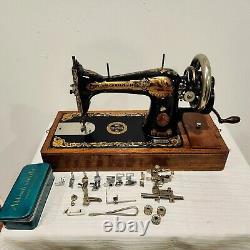 1925 Singer Hand Crank Sewing Machine 15k Sphinx Tested Rare Bed DecalCase