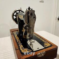 1925 Singer Hand Crank Sewing Machine 15k Sphinx Tested Rare Bed DecalCase