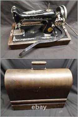 1926 SINGER Portable Sewing Machine in Bentwood Case withKnee ControlWorks Good