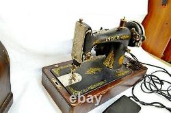 1928 Singer Sewing Machine With Bent Wood Case And Key 201902480