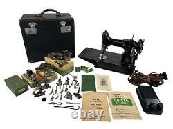 1939 Singer FEATHERWEIGHT 221-1 Sewing Machine, Case, Hemstitcher, Attachments