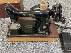 1952 SINGER Model 99K Portable Sewing Machine with Accessories + Pedal Works Well