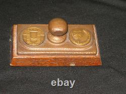 1958 Super Rare Antique Bronze Wooden Base Singer Sewing Machine Fabric Weight