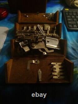 2 Antique Oak SINGER Wooden Puzzle Box 1889 Attachments Sewing Accessories