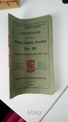 ANTIQUE 1920s Singer Sewing Machine Working Y3565289 Case Tools Manuel Key