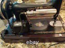 ANTIQUE 1926 SINGER SEWING MACHINE HANDCRANK ELECTRIC with CASE KNEE BAR