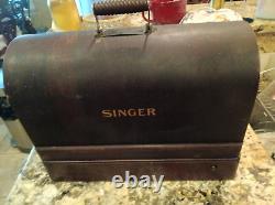 ANTIQUE 1926 SINGER SEWING MACHINE HANDCRANK ELECTRIC with CASE KNEE BAR