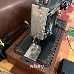 ANTIQUE ORNATE SINGER Motorized SEWING MACHINE BENTWOOD CASE Foot Pedal EF603625